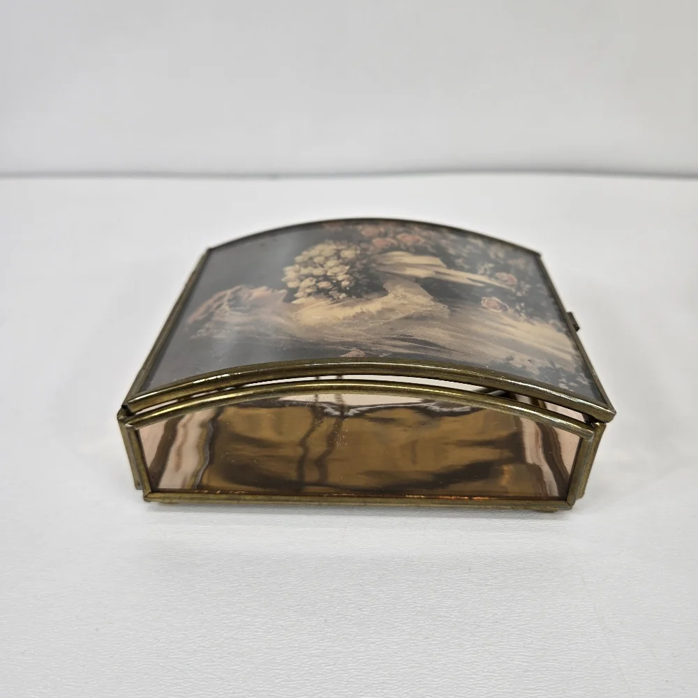 VTG Enesco Bride‎ Brass Trinket Box Hand Crafted Glass Made In MEXICO MCM